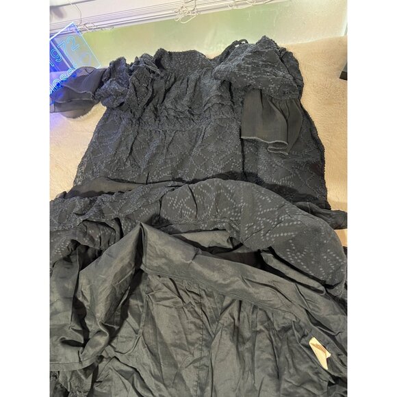 Free People Black Ruffled Off-Shoulder Smocked Dress L Adjustable Straps - Picture 7 of 9